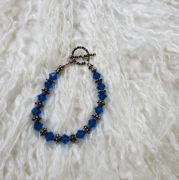 Vintage sterling silver blue rainbow stack bracelet - Picture 1 of 6